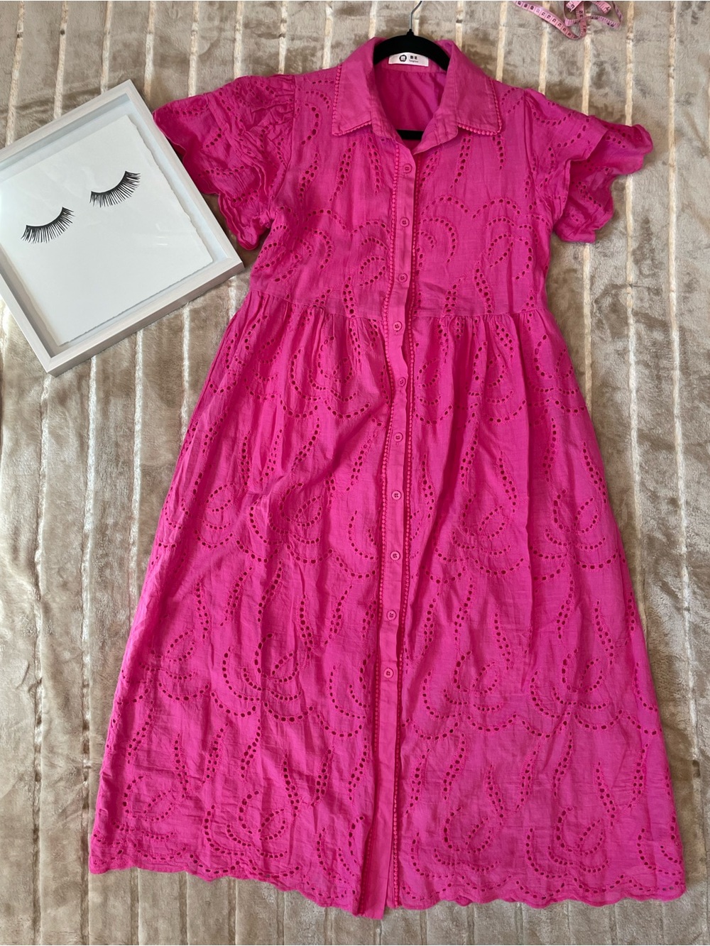 Gorgeous!! Korean Style Fuchsia Pink Eyelet Button-Front Dress